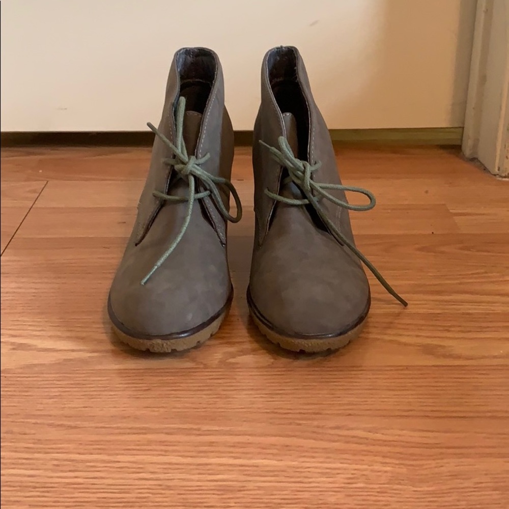 Gray suede wedges